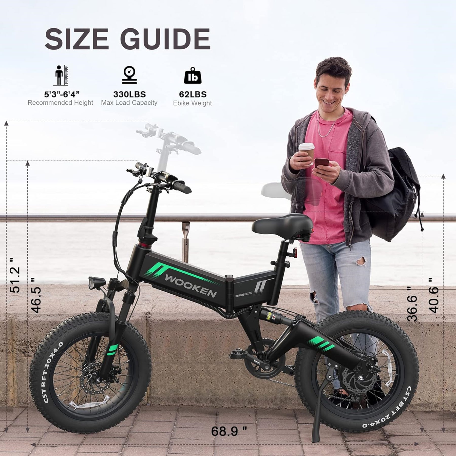 TotGuard W-206 Full Suspension Folding Fat Tire Electric Bike - TotGuard