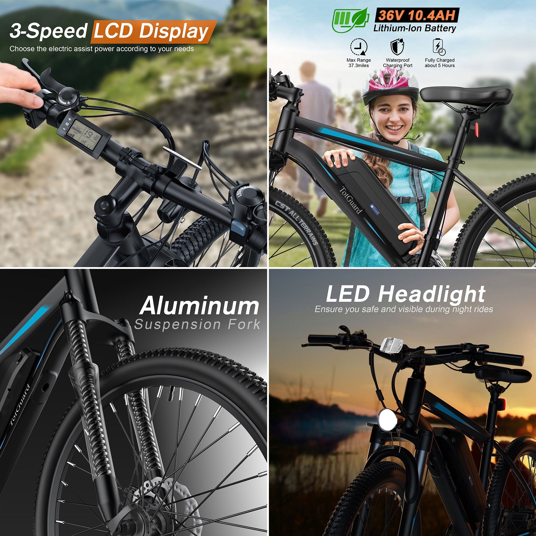 TotGuard T-266 Adult Commuter Electric Mountain Bike - TotGuard
