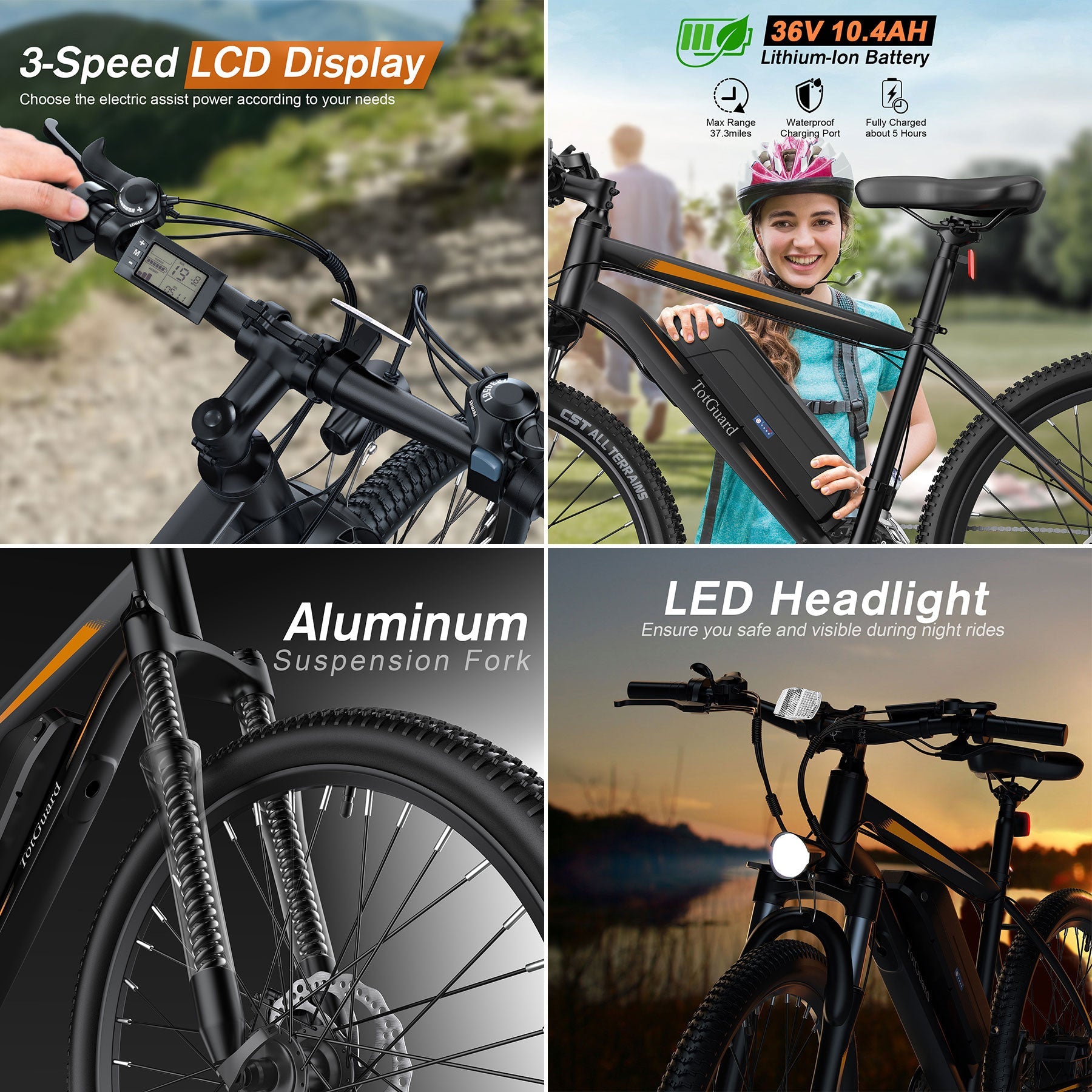 TotGuard T-266 Adult Commuter Electric Mountain Bike - TotGuard
