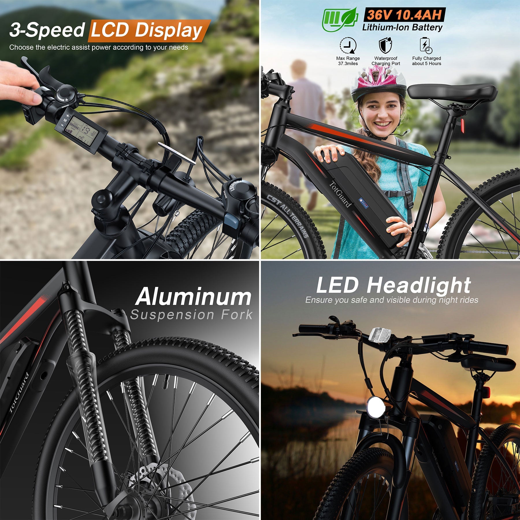TotGuard T-266 Adult Commuter Electric Mountain Bike - TotGuard