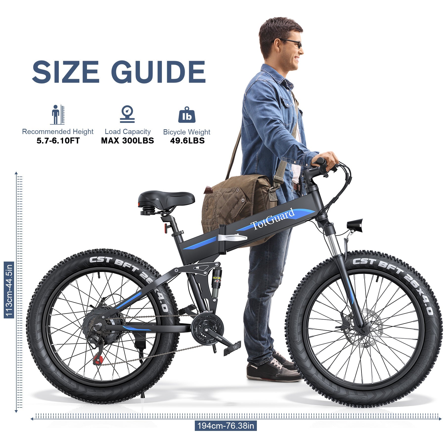 TotGuard T-268 All Terrain Folding Fat Tire Electric Bike - TotGuard
