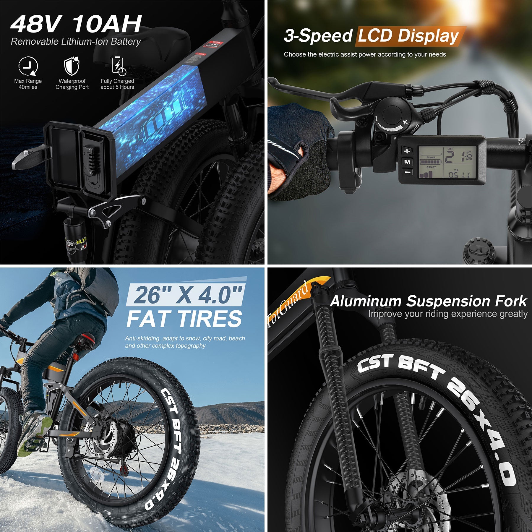 TotGuard T-268 All Terrain Folding Fat Tire Electric Bike - TotGuard