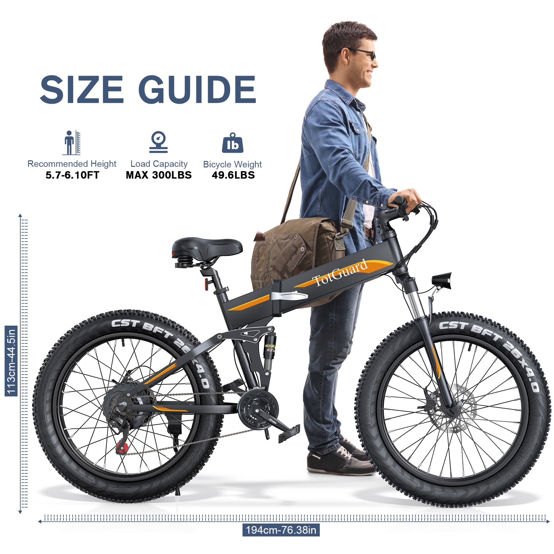 TotGuard T-268 All Terrain Folding Fat Tire Electric Bike - TotGuard