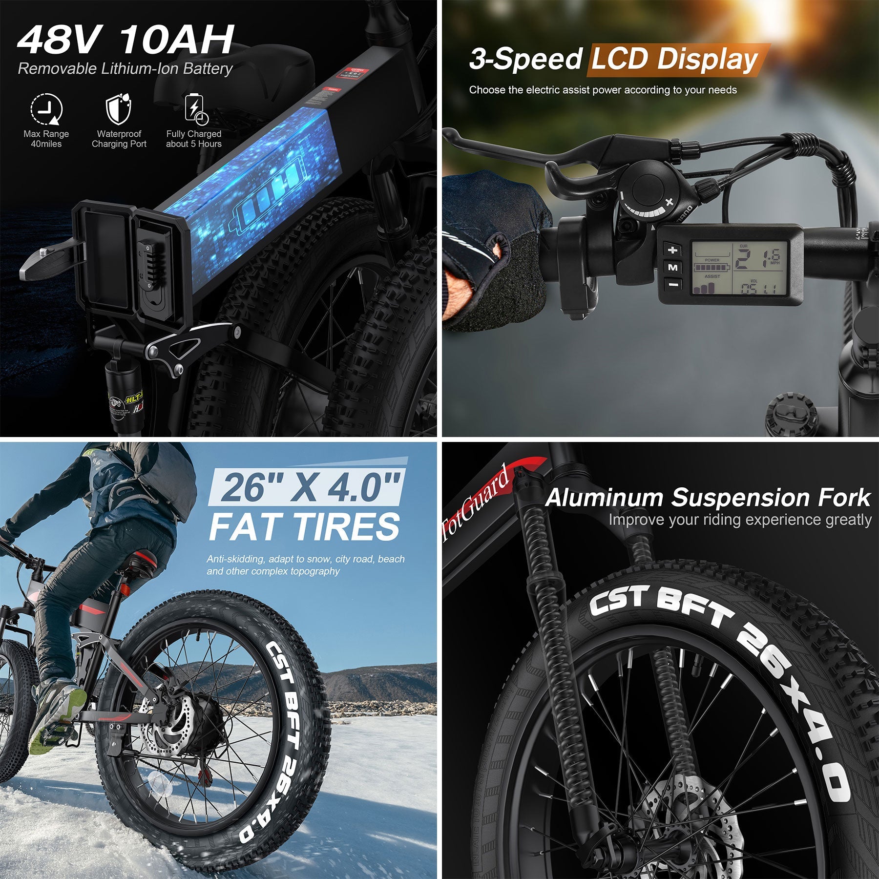 TotGuard T-268 All Terrain Folding Fat Tire Electric Bike - TotGuard