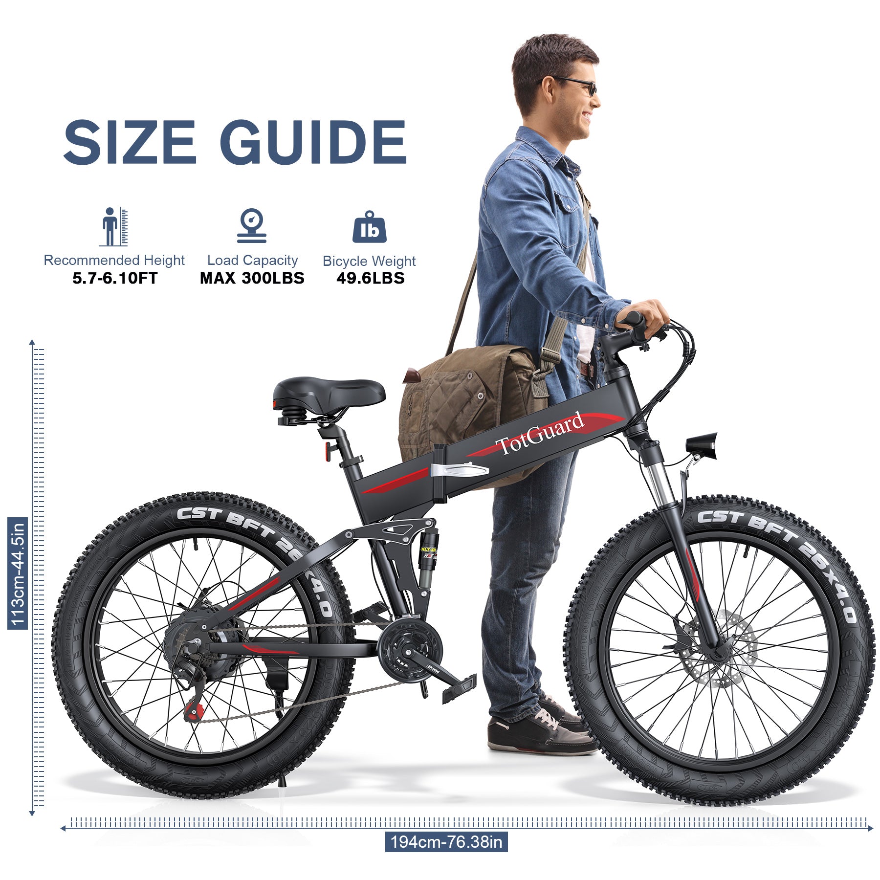 TotGuard Pioneer All Terrain Folding Fat Tire Electric Bike - TotGuard