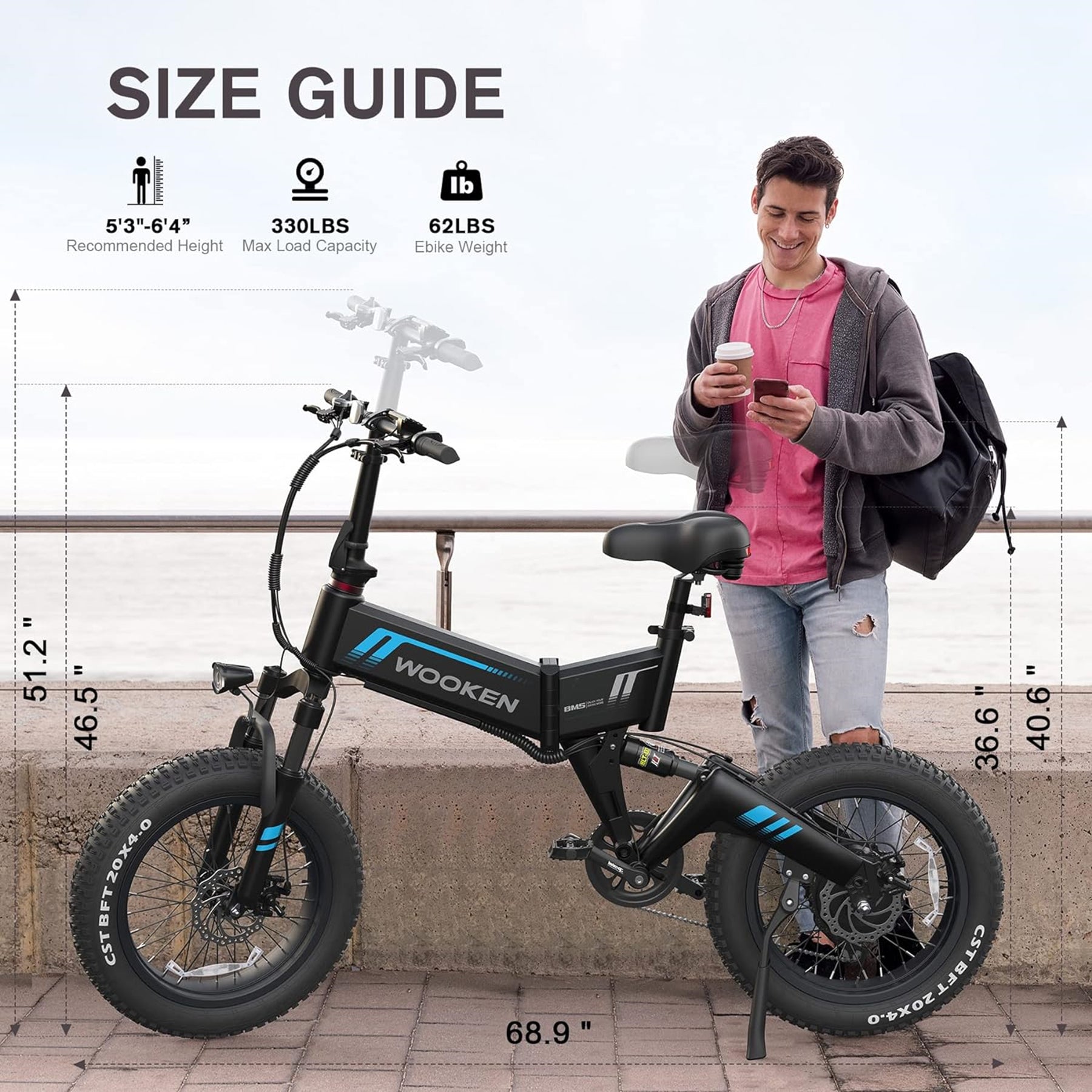 TotGuard W-206 Full Suspension Folding Fat Tire Electric Bike - TotGuard