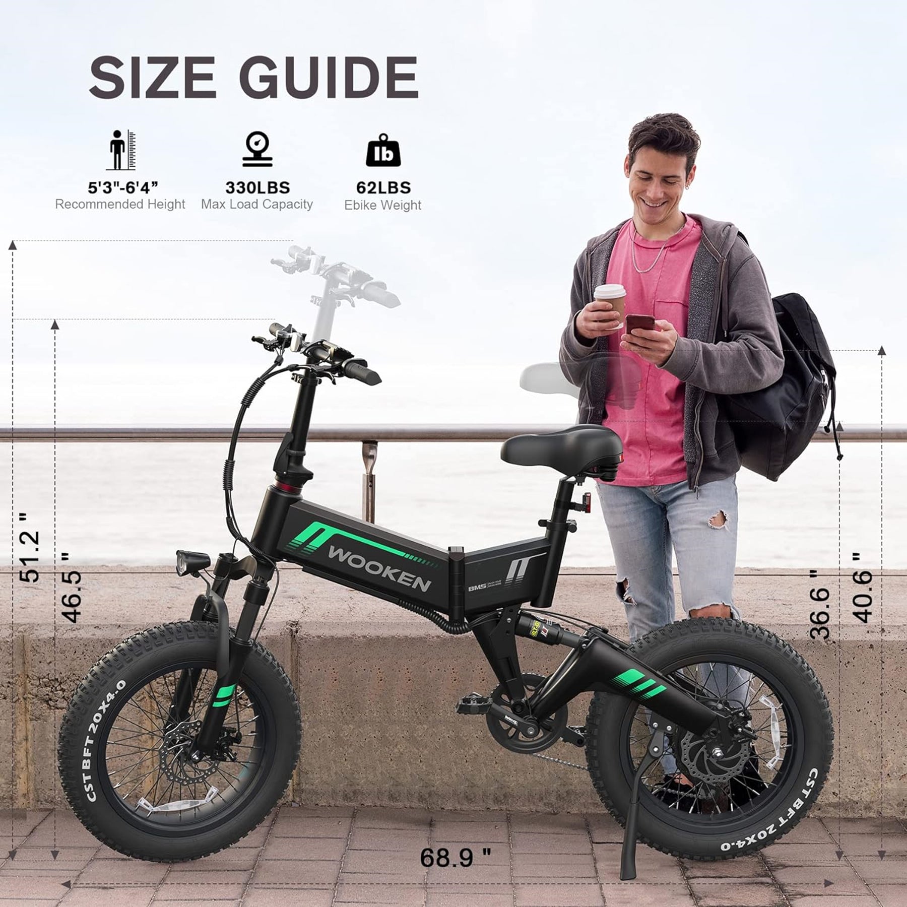 TotGuard Wooken Full Suspension Folding Fat Tire Electric Bike - TotGuard