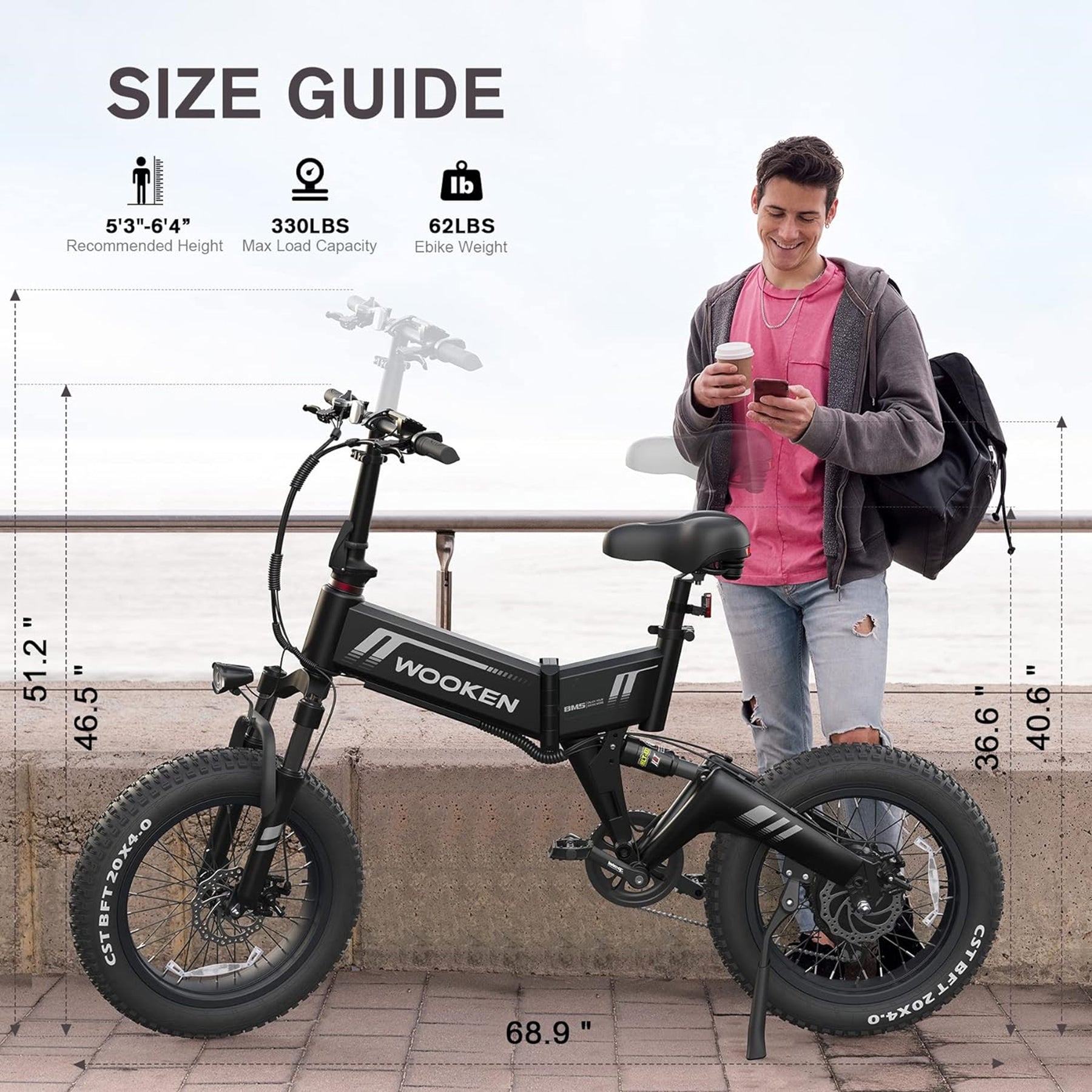 TotGuard W-206 Full Suspension Folding Fat Tire Electric Bike - TotGuard